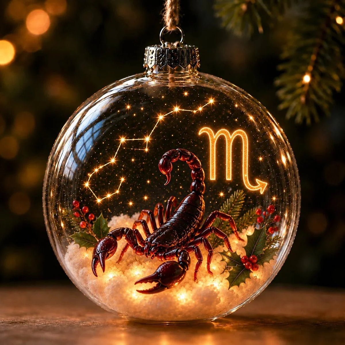 Zodiac Christmas Ornament Illuminated Globe Warm Golden Lights