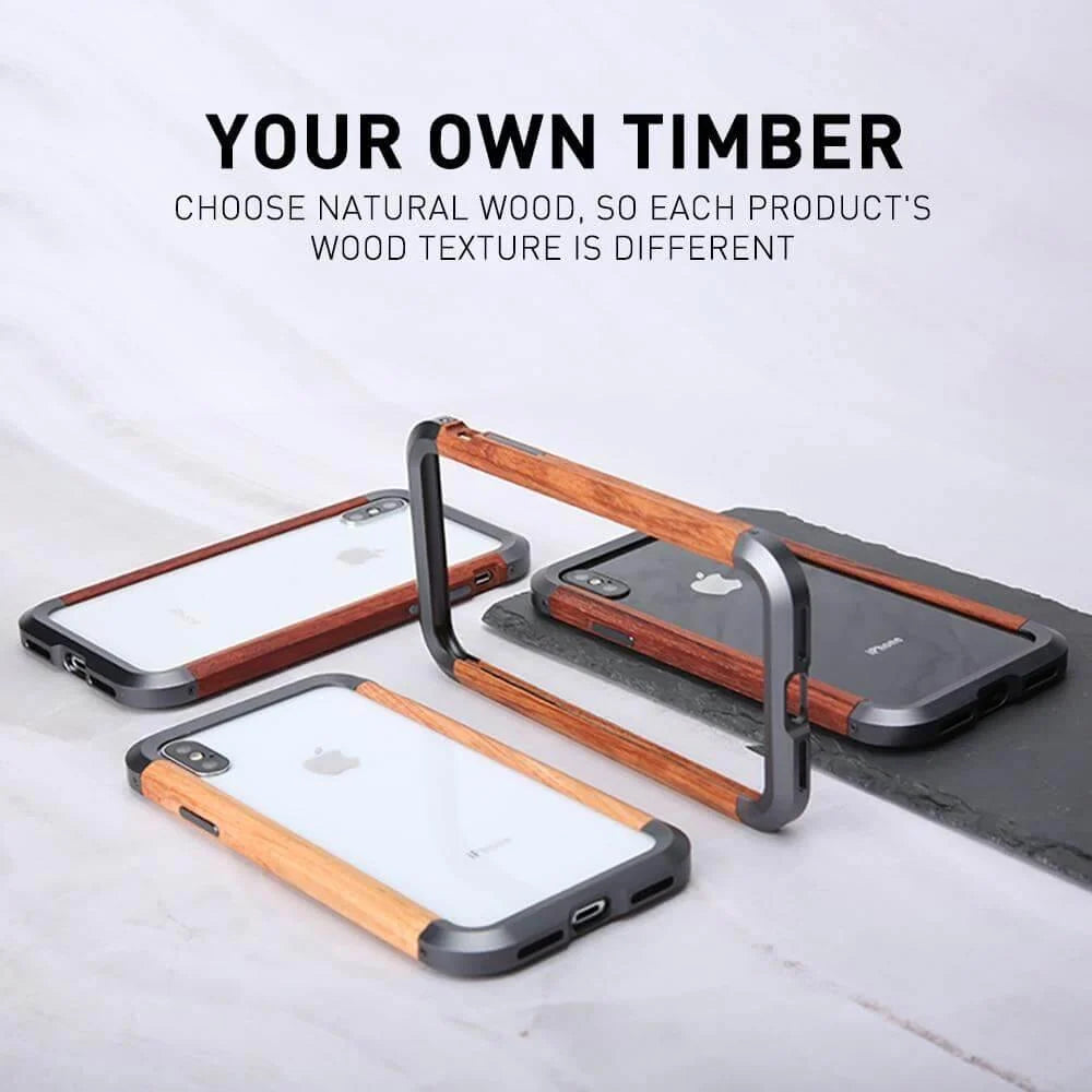 iPhone Bumper Case Natural Wood & Aluminum Lightweight Anti-Knock Protection