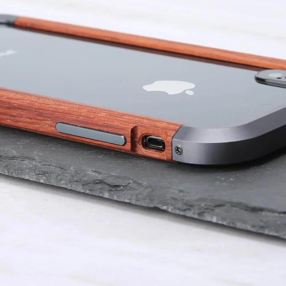 iPhone Bumper Case Natural Wood & Aluminum Lightweight Anti-Knock Protection