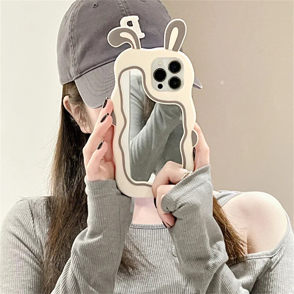 iPhone Case Built-In Mirror TPU Rabbit Ear Design