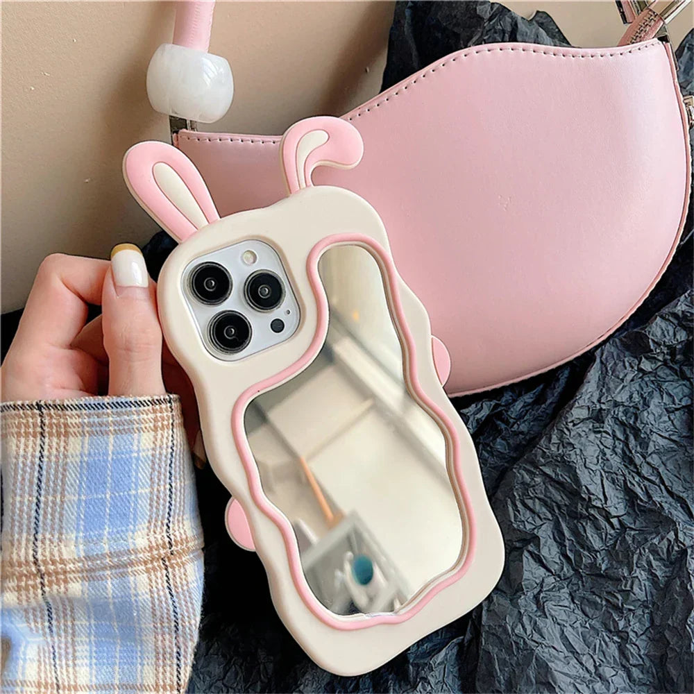 iPhone Case Built-In Mirror TPU Rabbit Ear Design