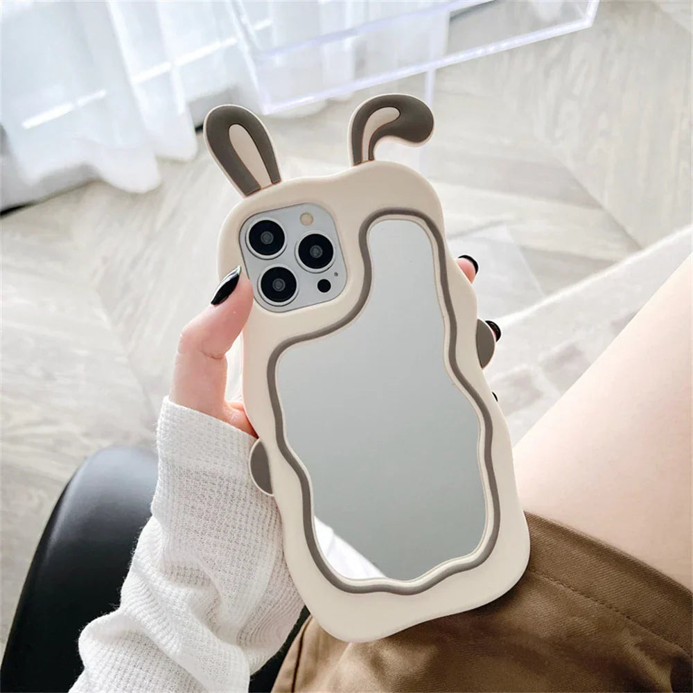 iPhone Case Built-In Mirror TPU Rabbit Ear Design