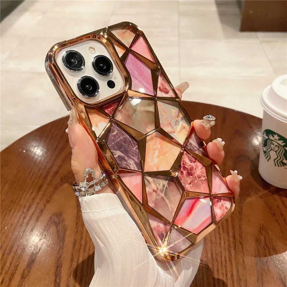iPhone Case Geometric Marble Silicone Wireless Charging Compatible