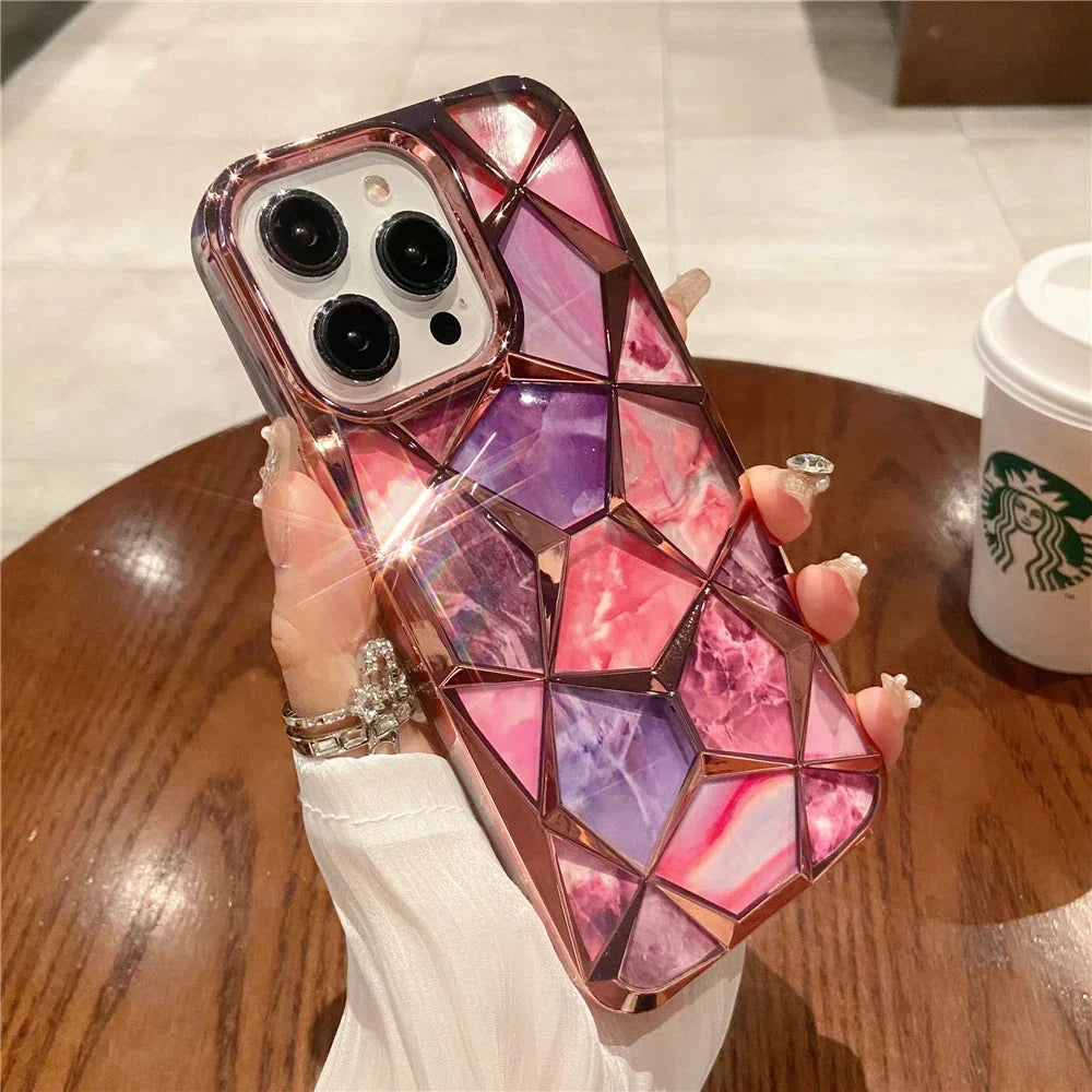 iPhone Case Geometric Marble Silicone Wireless Charging Compatible