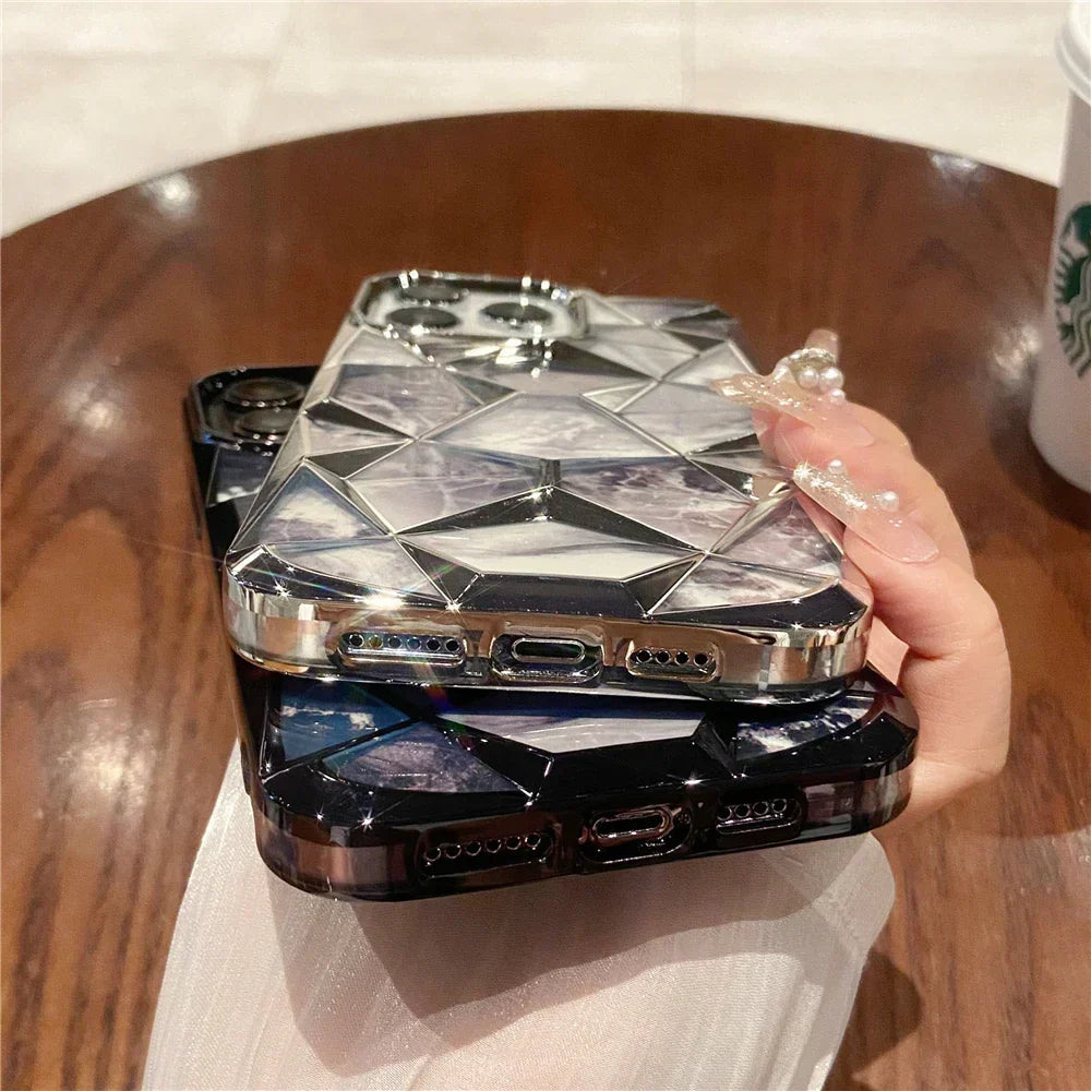 iPhone Case Geometric Marble Silicone Wireless Charging Compatible