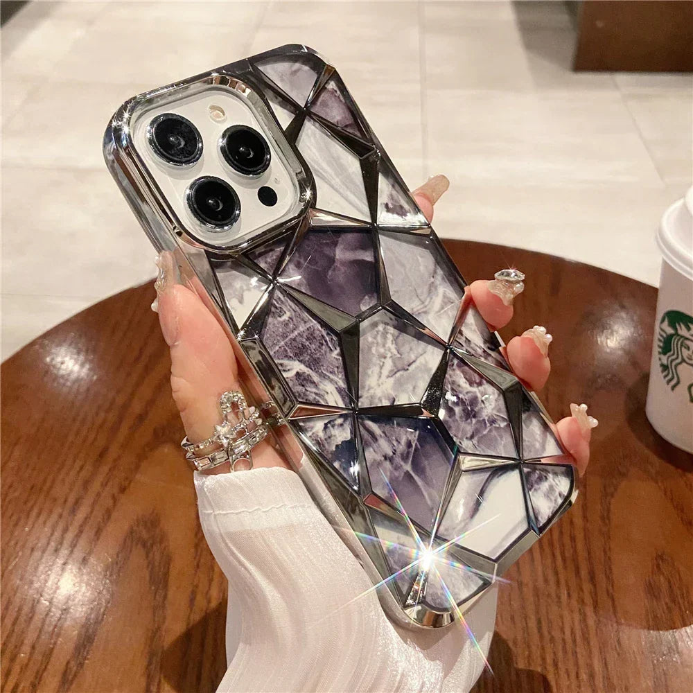 iPhone Case Geometric Marble Silicone Wireless Charging Compatible
