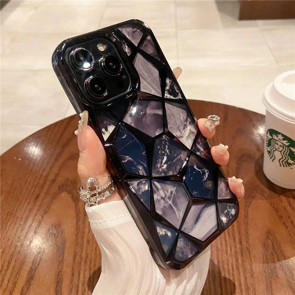 iPhone Case Geometric Marble Silicone Wireless Charging Compatible