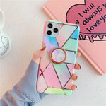 iPhone Case Marble Pattern Built-In Finger Ring Holder Soft TPU