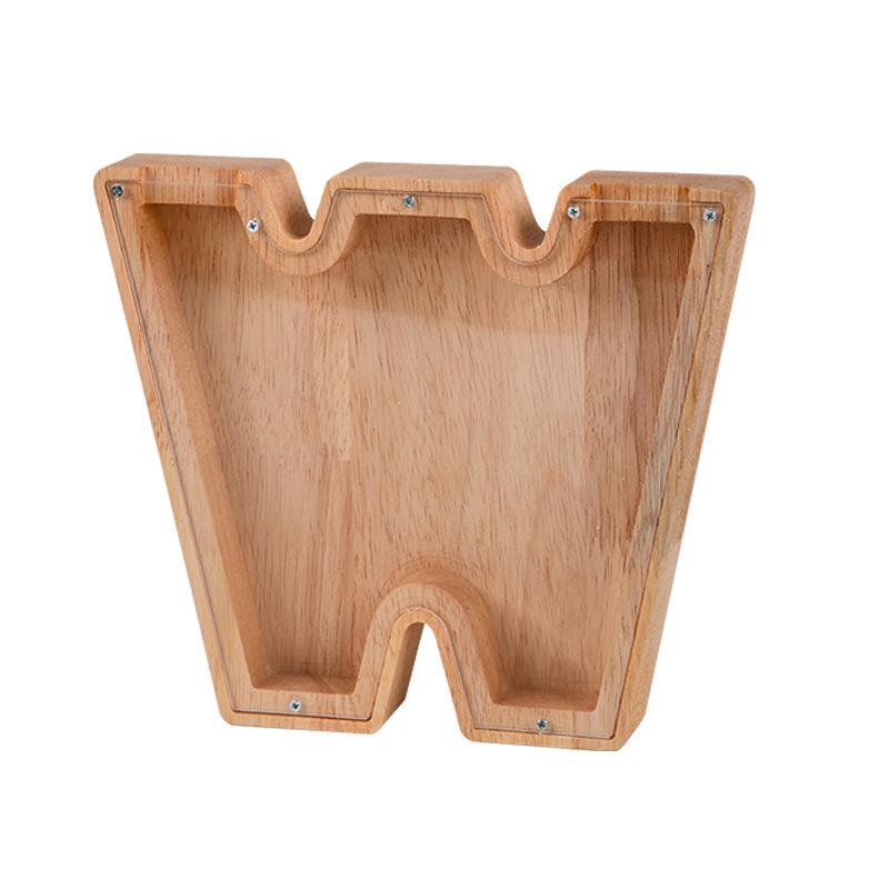 Handgefertigte Holzspardose mit Alphabet-Design