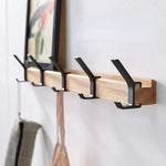 Eleganter Wandgarderobe mit 5 flexiblen Doppelhaken – Holz & Aluminium