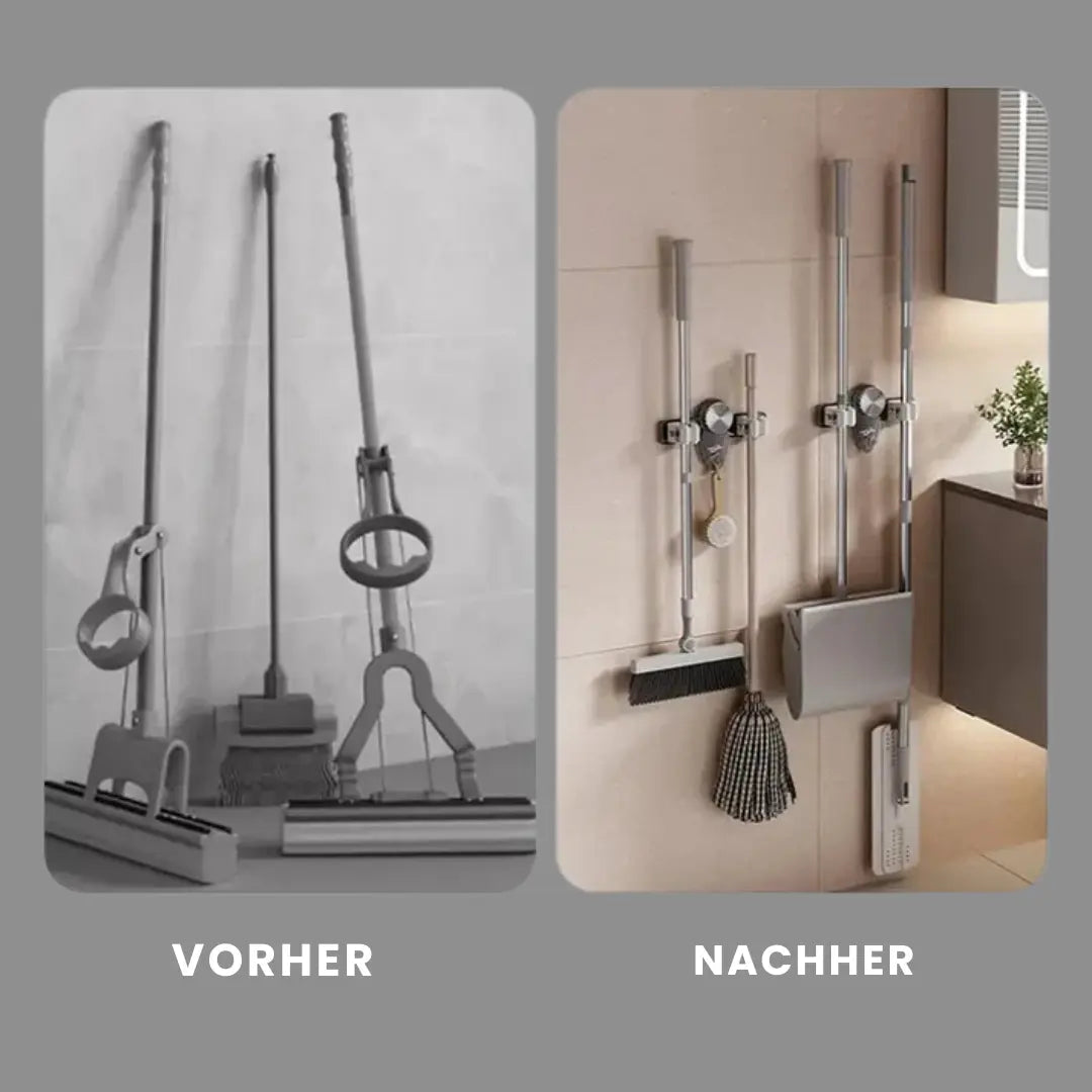 Platzsparender Halter für Besen & Werkzeuge – Ohne Bohren, Schnell Montiert