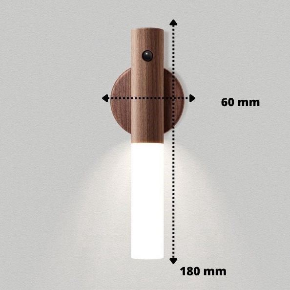 Kabellose Wandlampe mit Bewegungsmelder aus Holz