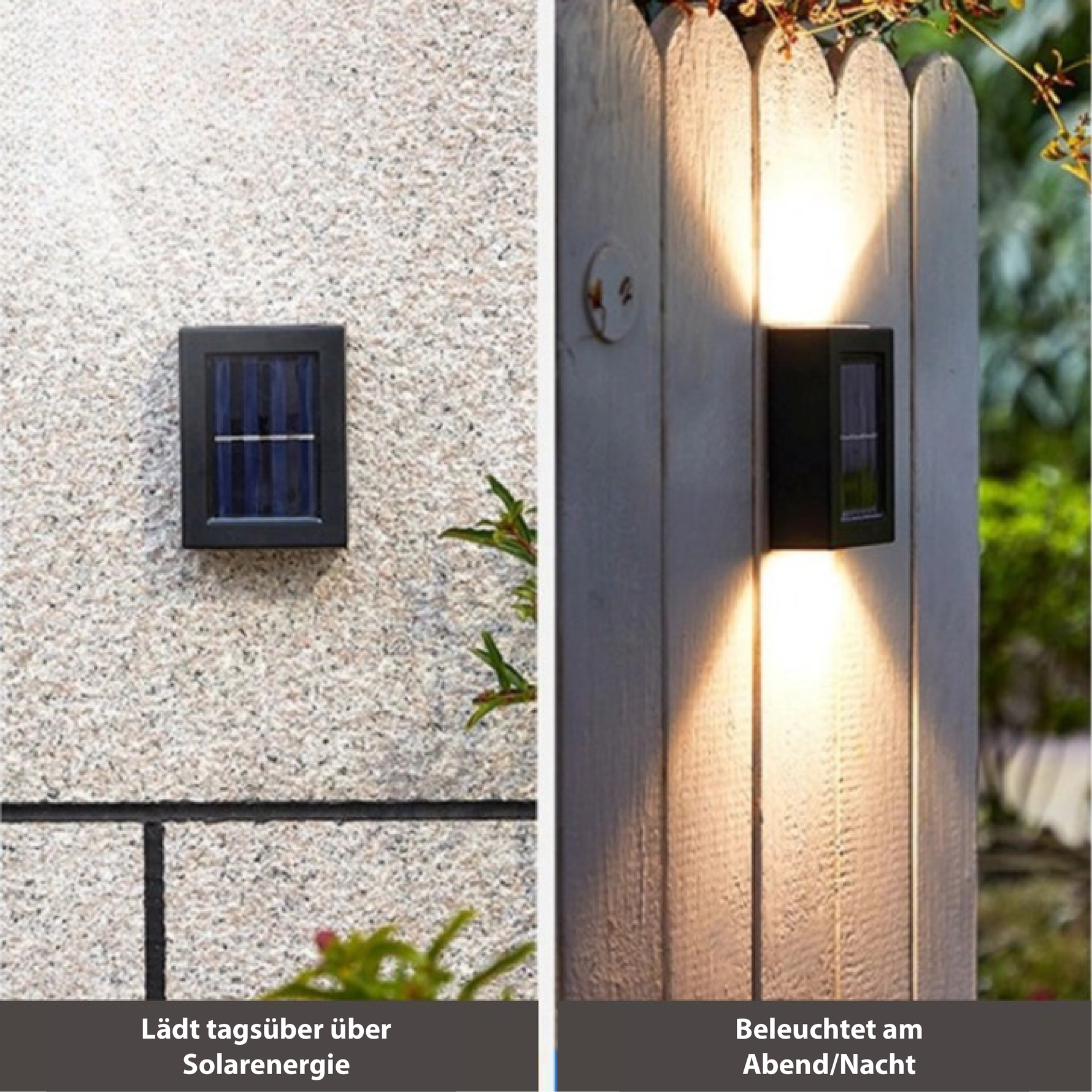 Solarbetriebene Außenwandleuchte mit Dämmerungssensor
