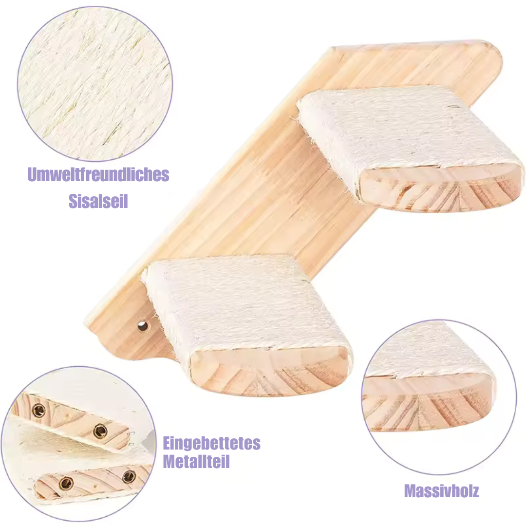 Wandmontierte Katzen-Kletterleiter aus Holz mit Sisal