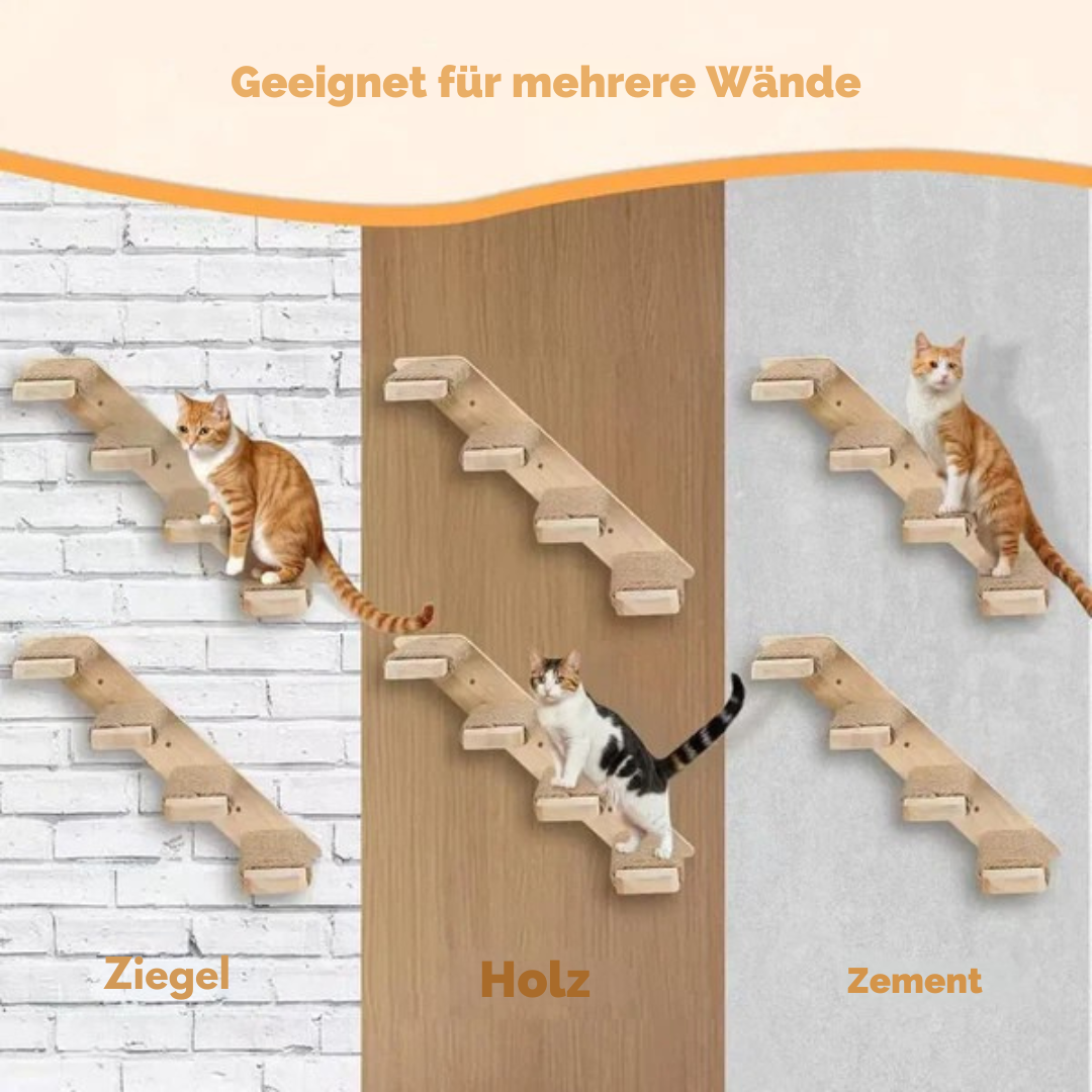 Wandmontierte Katzen-Kletterleiter aus Holz mit Sisal