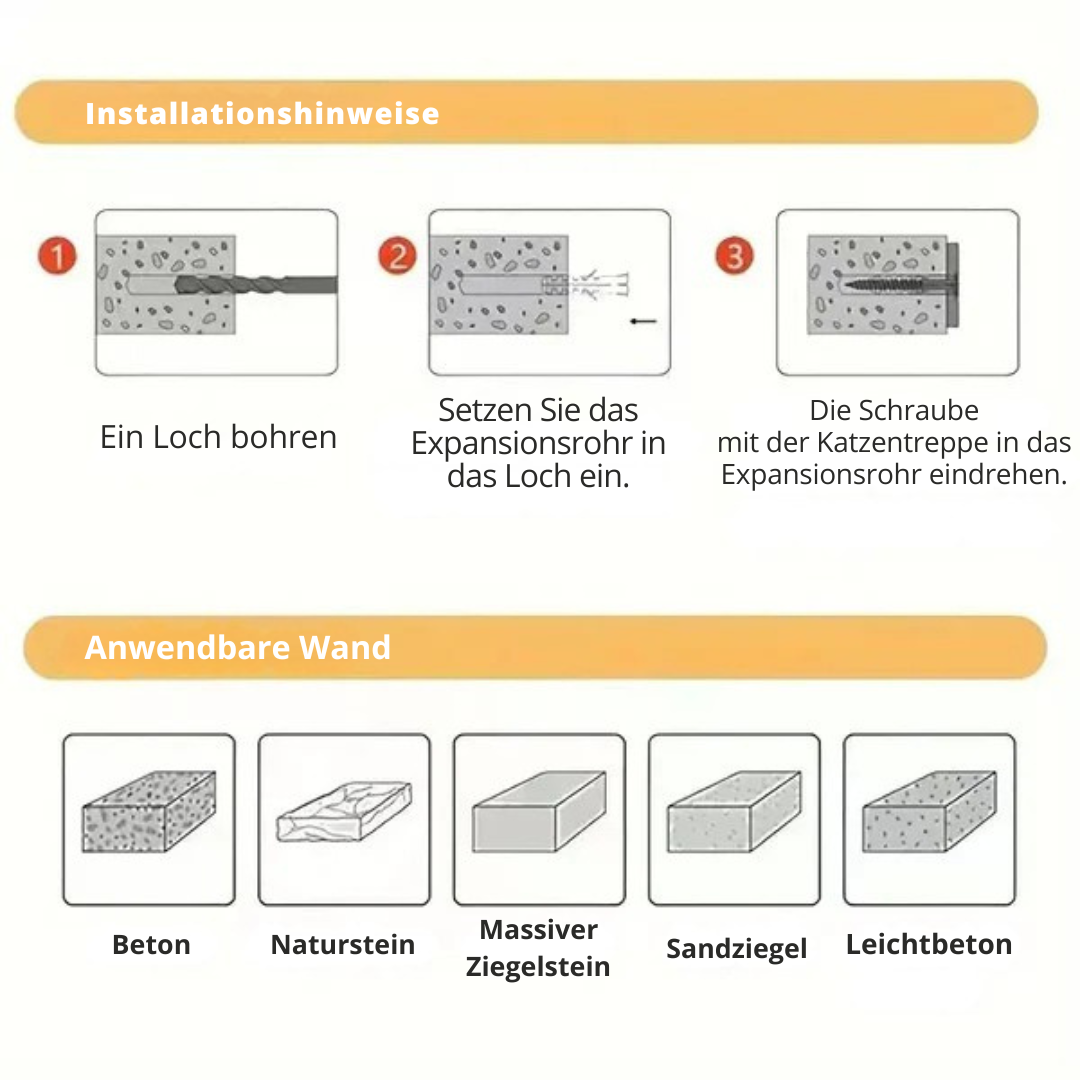 Wandmontierte Katzen-Kletterleiter aus Holz mit Sisal