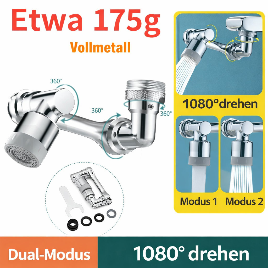 Flexibler Wasserhahnverlängerer | 1080° drehbar | 2 Wasserstrahlmodi