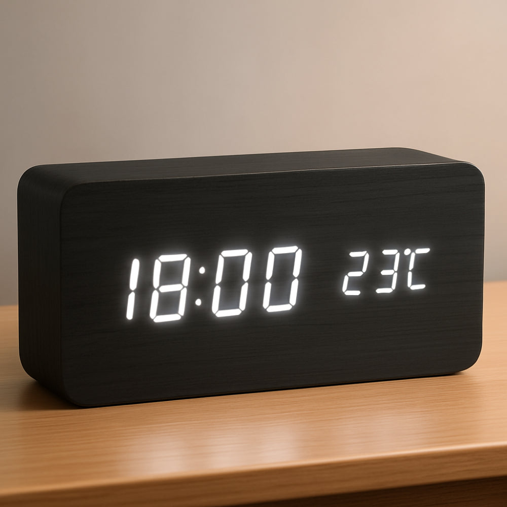Eleganter Digitalwecker mit LED-Anzeige und Temperatur