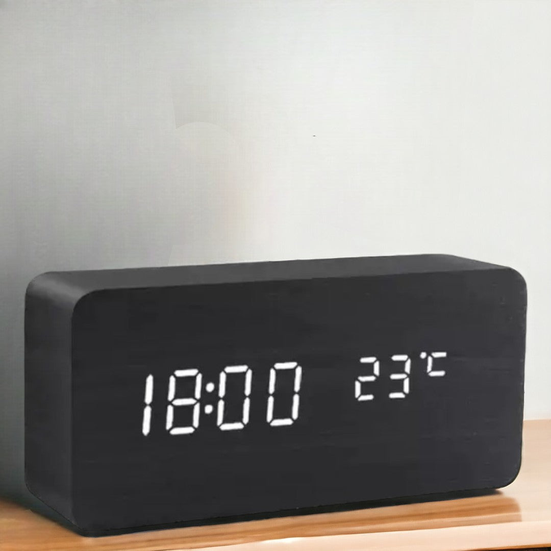 Holz-Led Uhr mit Temperaturanzeige und Sprachsteuerung