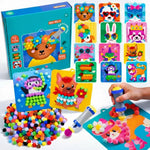 Kreatives Bastelset mit 12 Tiermotiven und 600 bunten Pompons