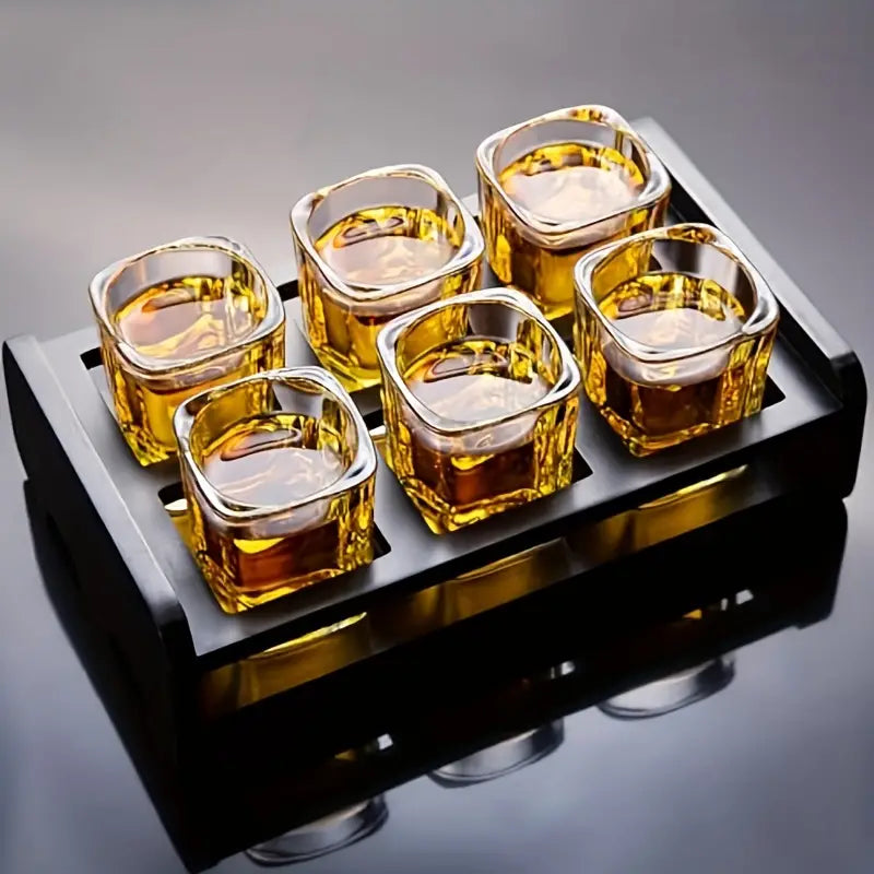 Elegantes Whiskey-Glas Set mit Matt-Schwarzem Servierteller – Ergonomisches Design, 6 Premium Gläser