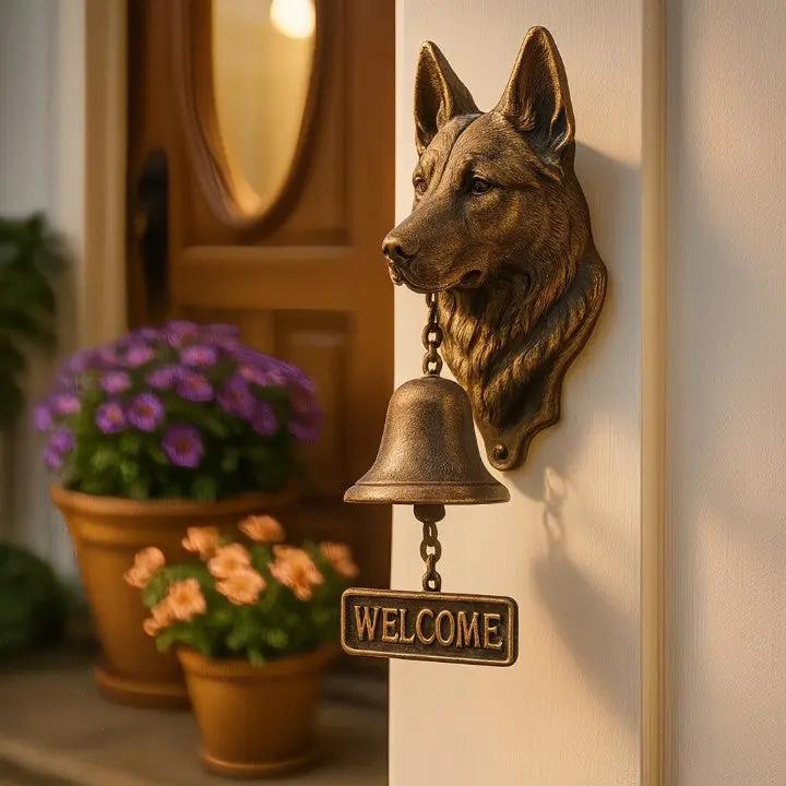 Handgefertigte Türglocke aus Gusseisen mit Hund – Willkommen Klingel