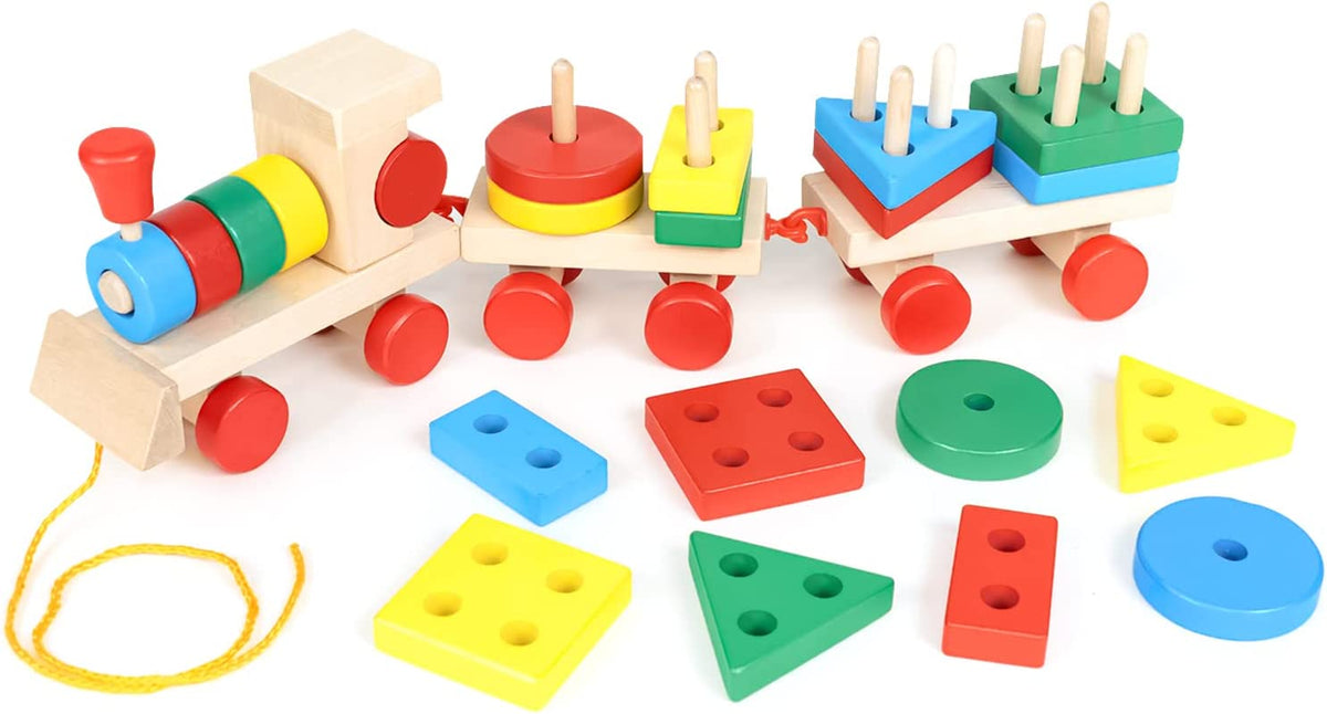 Wooden Building Block Train for Creative Minds