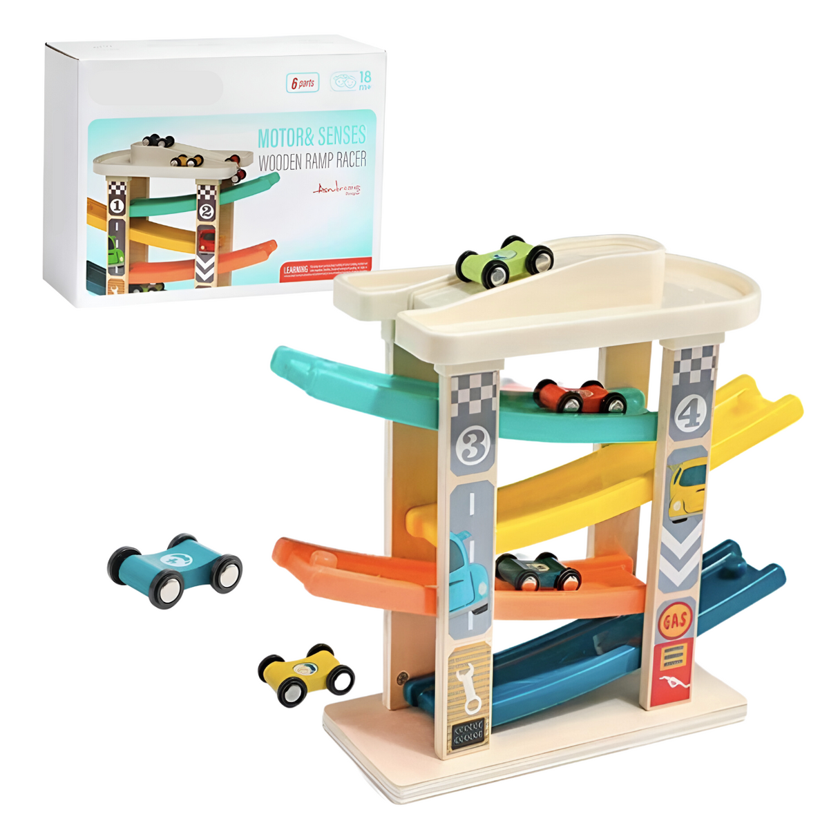 Wooden Car Race Track Ramp for Kids