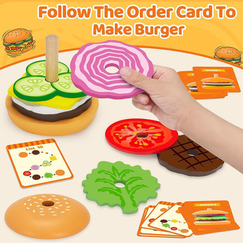 Wooden Burger Stacking Toy | Educational Play Fun for Kids!