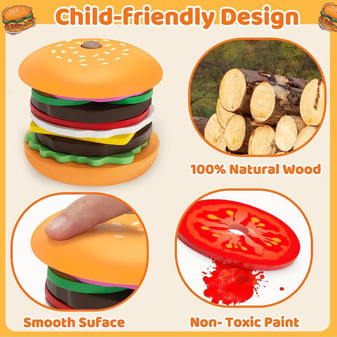 Wooden Burger Stacking Toy | Educational Play Fun for Kids!