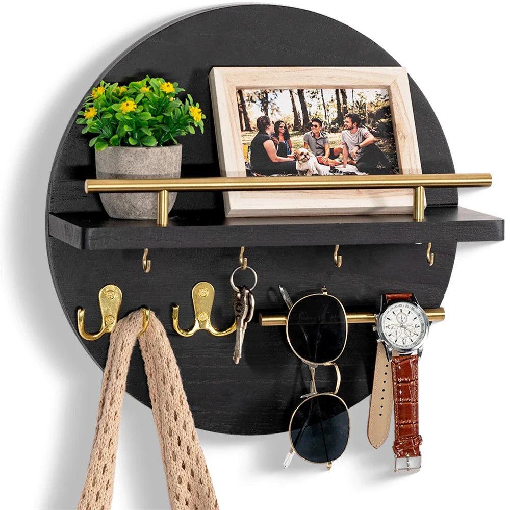 Wandmontierter Schlüsselhalter aus Holz mit Ablage – Stilvoller Organizer für den Eingangsbereich