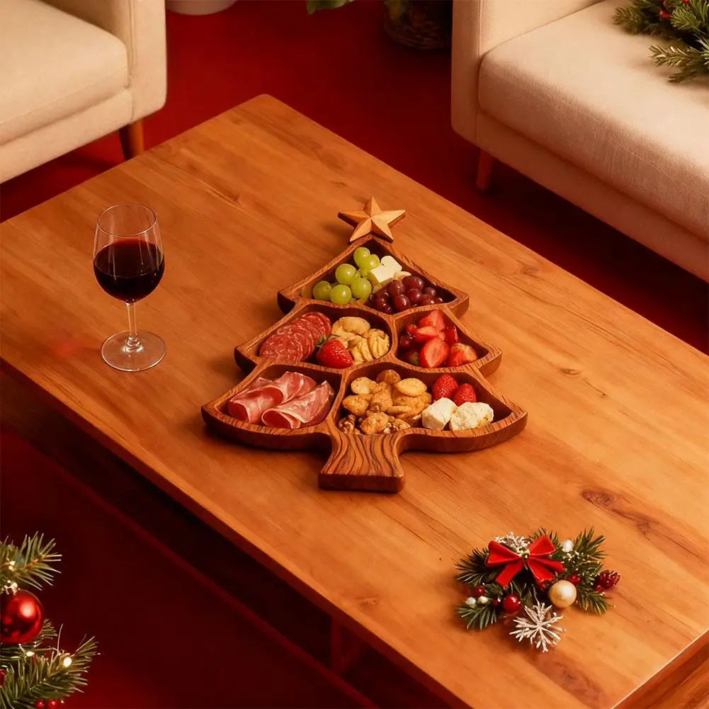 Festive Wooden Serving Tray with Practical Compartments | Set of 2