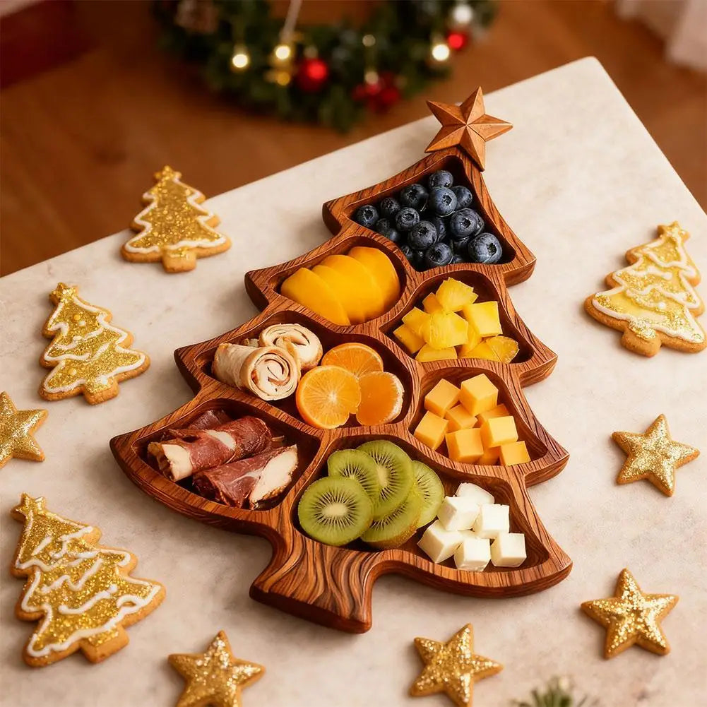 Festive Wooden Serving Tray with Practical Compartments | Set of 2