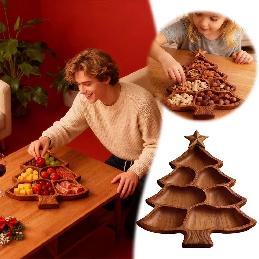 Festive Wooden Serving Tray with Practical Compartments | Set of 2