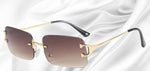 Moderne rahmenlose Sonnenbrille mit eckigen Gläsern