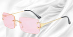 Moderne rahmenlose Sonnenbrille mit eckigen Gläsern