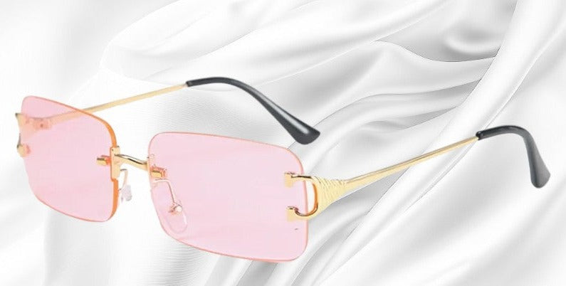 Moderne rahmenlose Sonnenbrille mit eckigen Gläsern