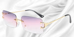 Moderne rahmenlose Sonnenbrille mit eckigen Gläsern