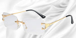 Moderne rahmenlose Sonnenbrille mit eckigen Gläsern