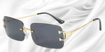 Moderne rahmenlose Sonnenbrille mit eckigen Gläsern