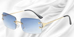 Moderne rahmenlose Sonnenbrille mit eckigen Gläsern