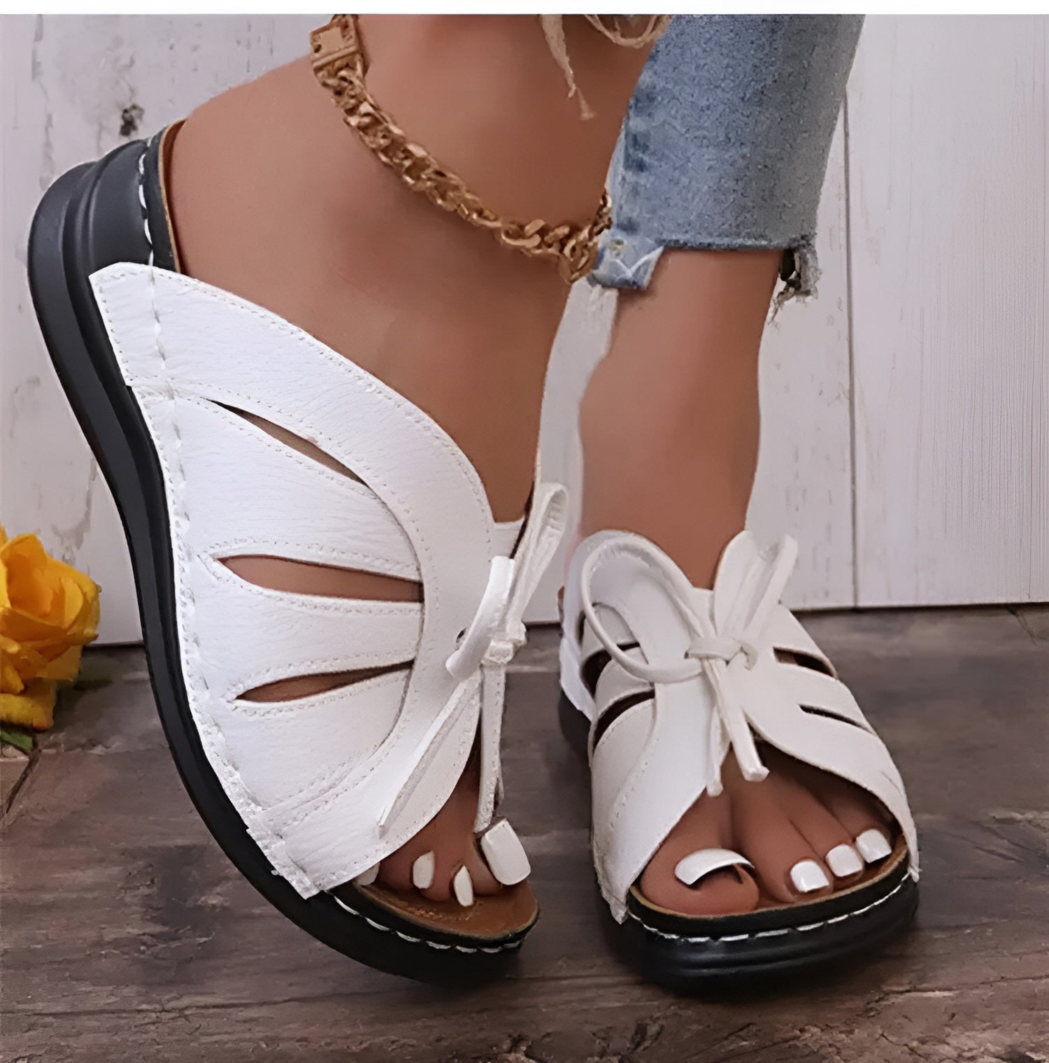 Elegante Damensandalen mit Schleife und Keilabsatz – Orthopädische Einlage