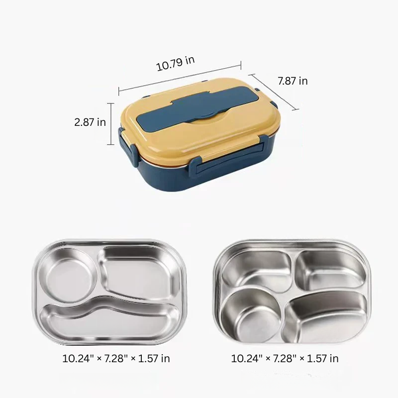 Isolierte Lunchbox mit 4 Fächern aus Edelstahl für frische Mahlzeiten