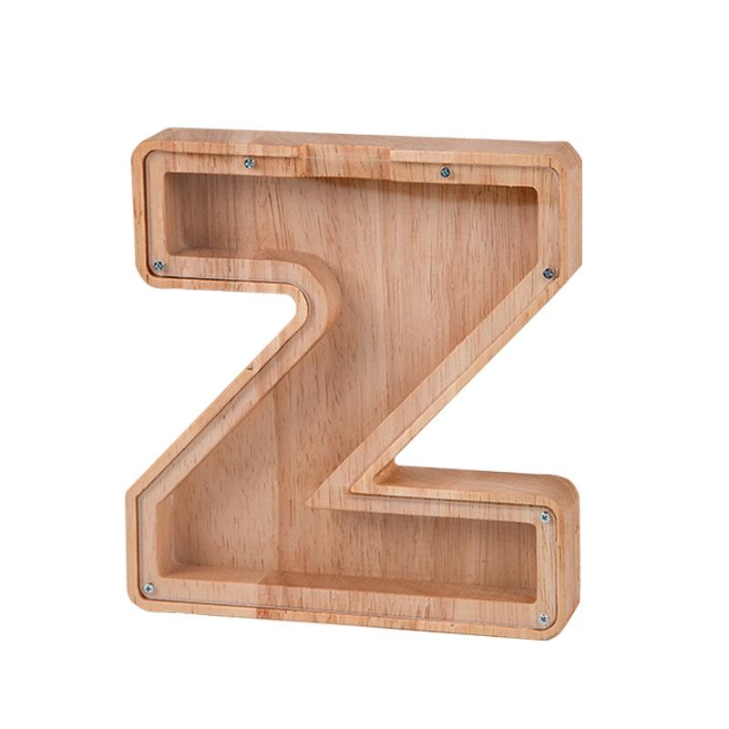Handgefertigte Holzspardose mit Alphabet-Design
