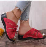 Elegante Damensandalen mit Schleife und Keilabsatz – Orthopädische Einlage