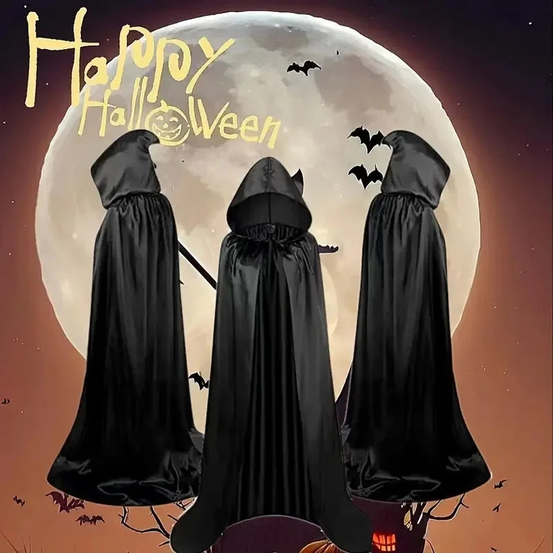 Schwarzer Umhang mit Kapuze – Langer Unisex Halloween- und Cosplay-Mantel