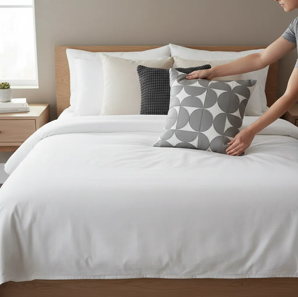 Elegant faux leather cushion cover with a modern geometric pattern