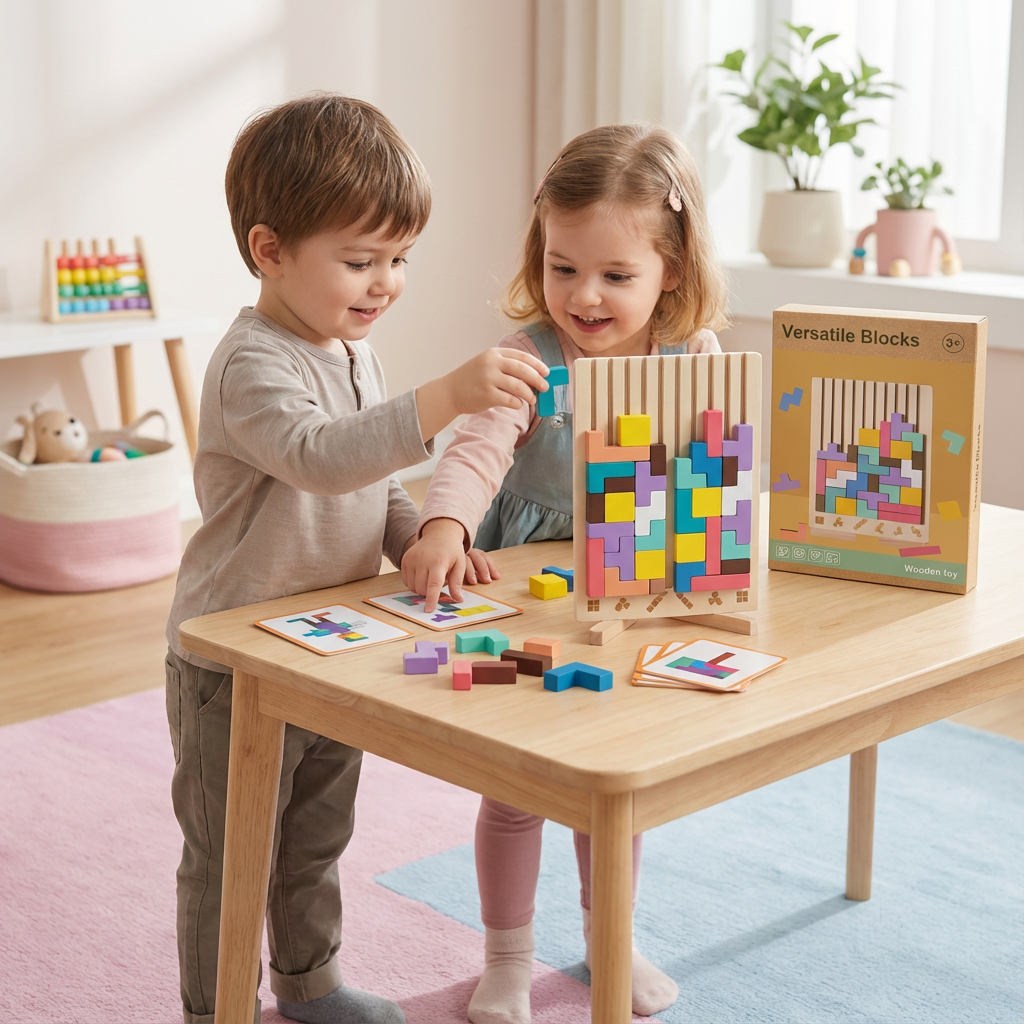 Holzspielzeug mit Montessori Bausteinen und Formen