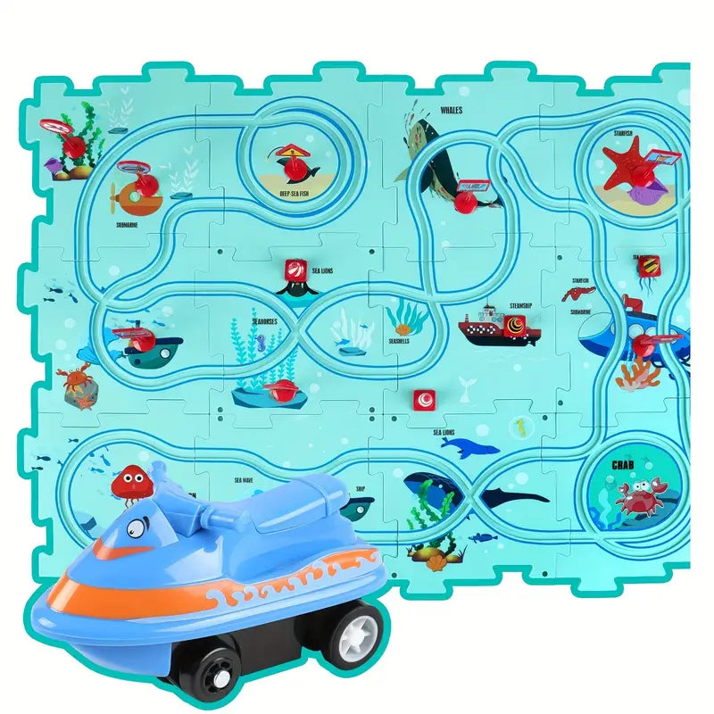 Rennbahn Puzzle mit Bausteinen für Kinder
