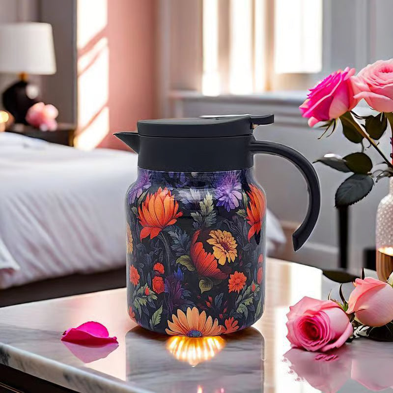 Elegante Teekanne mit Blütenmuster – Edelstahlflasche mit integriertem Sieb